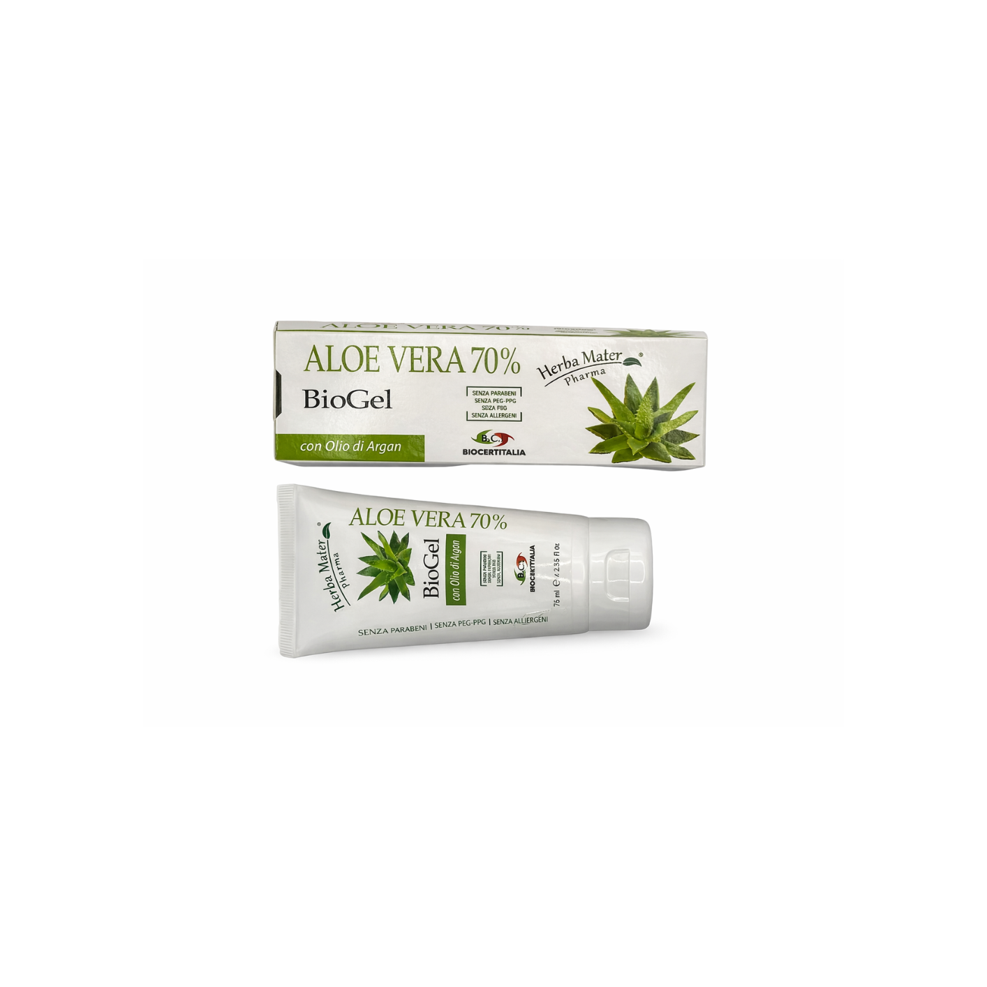 Biopomata Aloe Vera 70% Senza Acqua – Gel Lenitivo Rigenerante con Olio di Argan | 75 ml